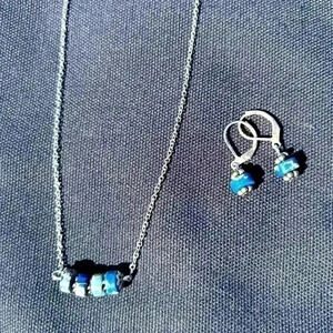 Semi-precious Lapis Lazuli hand made necklace & dainty earrings, silver chain